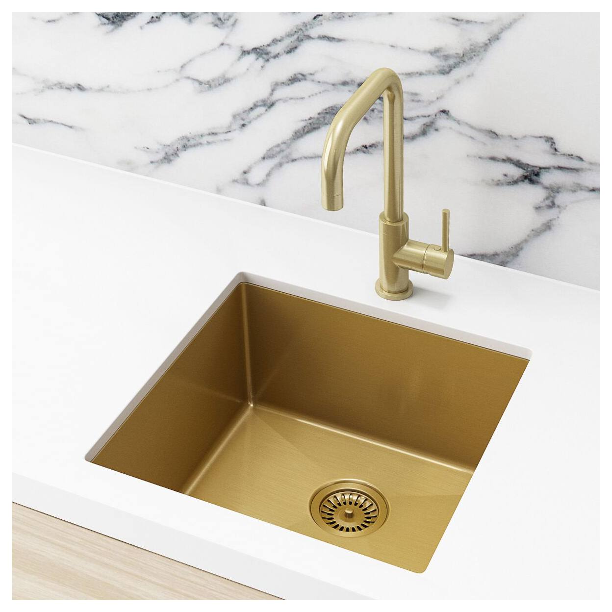 Single Kitchen Sink 45x45, PVD Brushed Gold