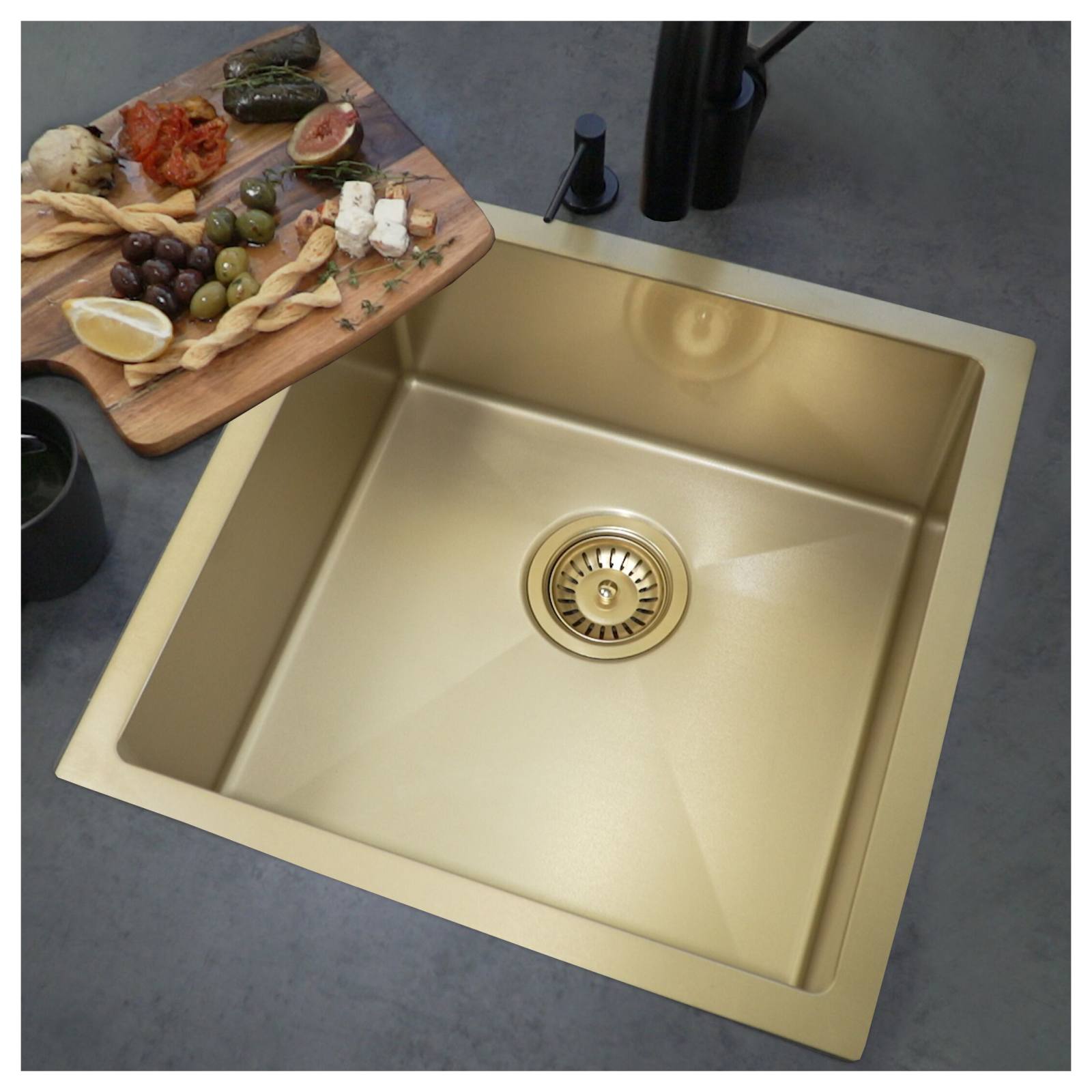 Single Kitchen Sink 45x45, PVD Brushed Gold