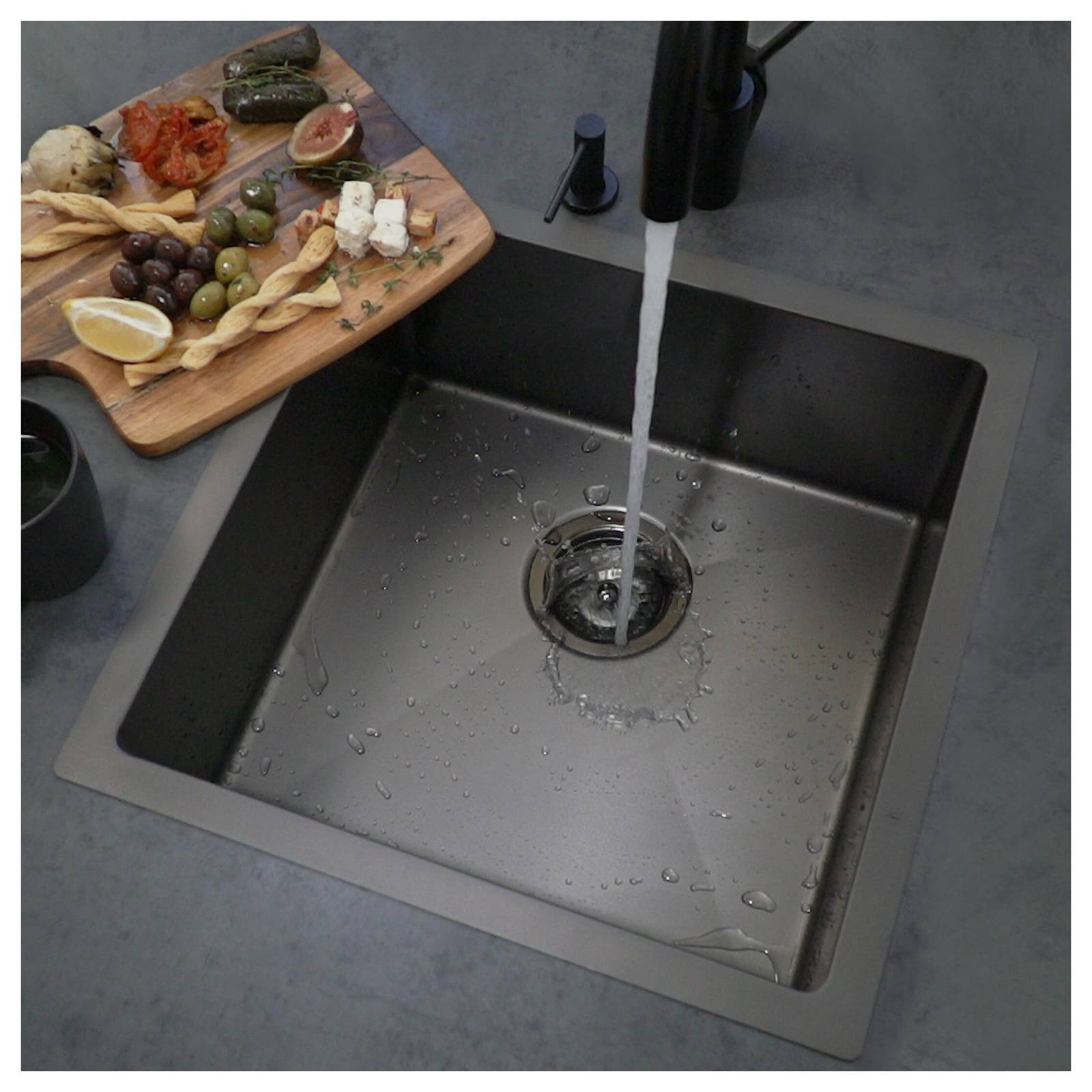Single Kitchen Sink 45x45, PVD Gunmetal