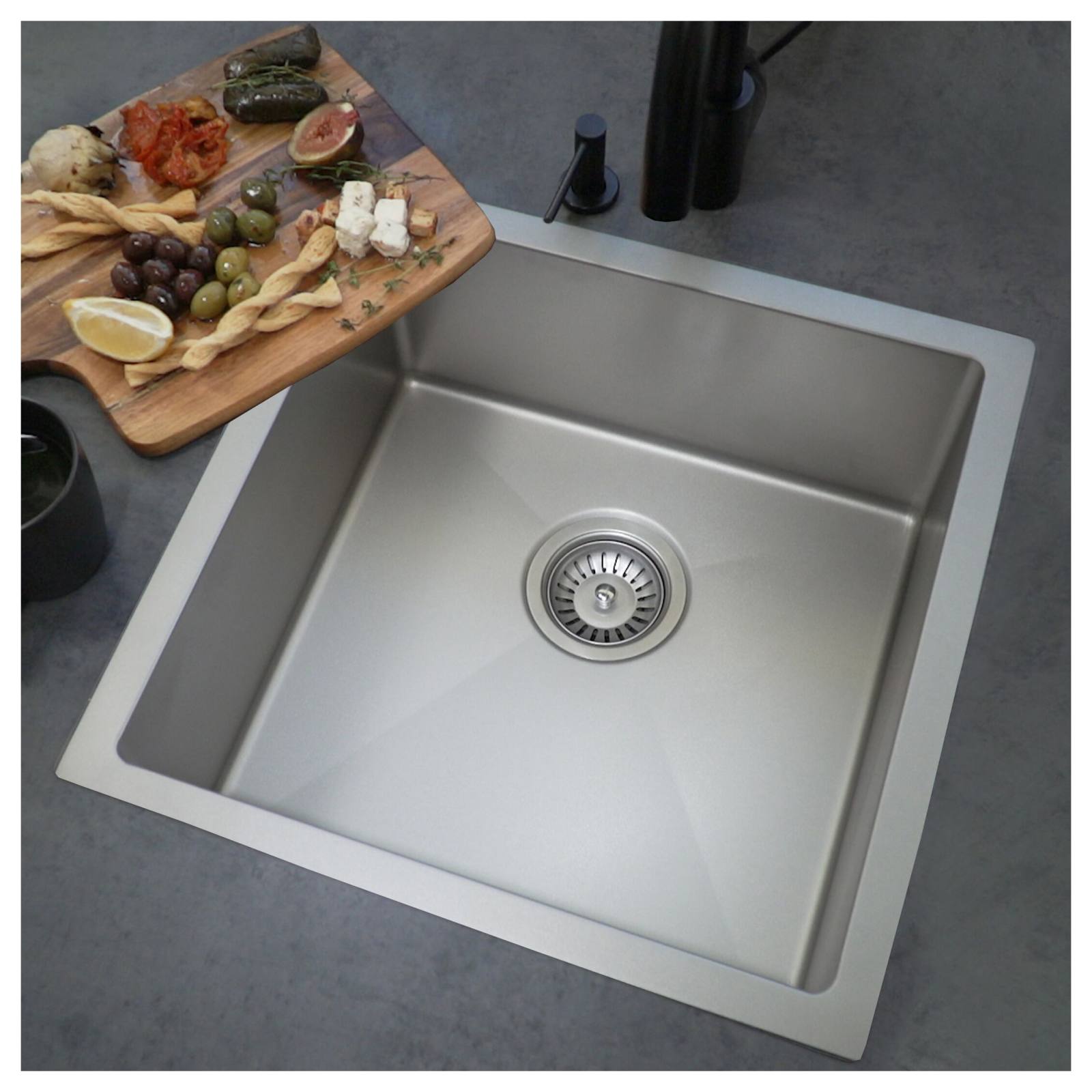 Single Kitchen Sink 45x45, PVD Brushed Nickel