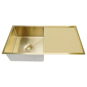 Single Bowl & Drainboard 840 x 440, Brushed Bronze Gold