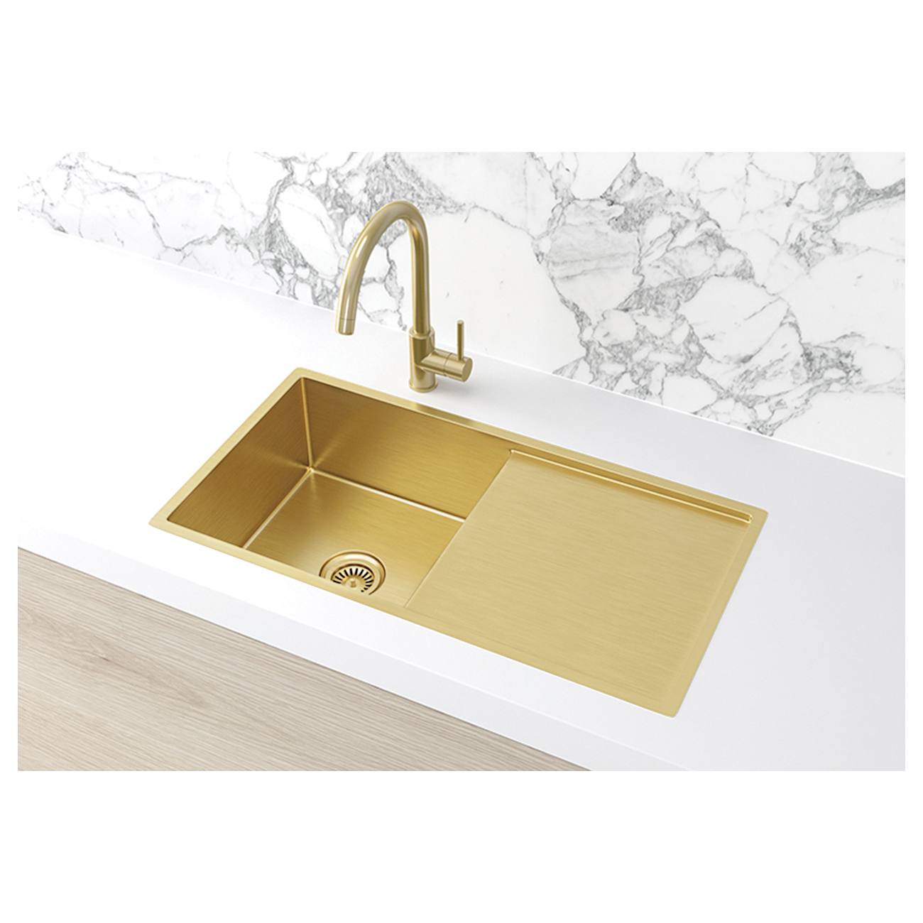 Single Bowl & Drainboard 840 x 440, Brushed Bronze Gold