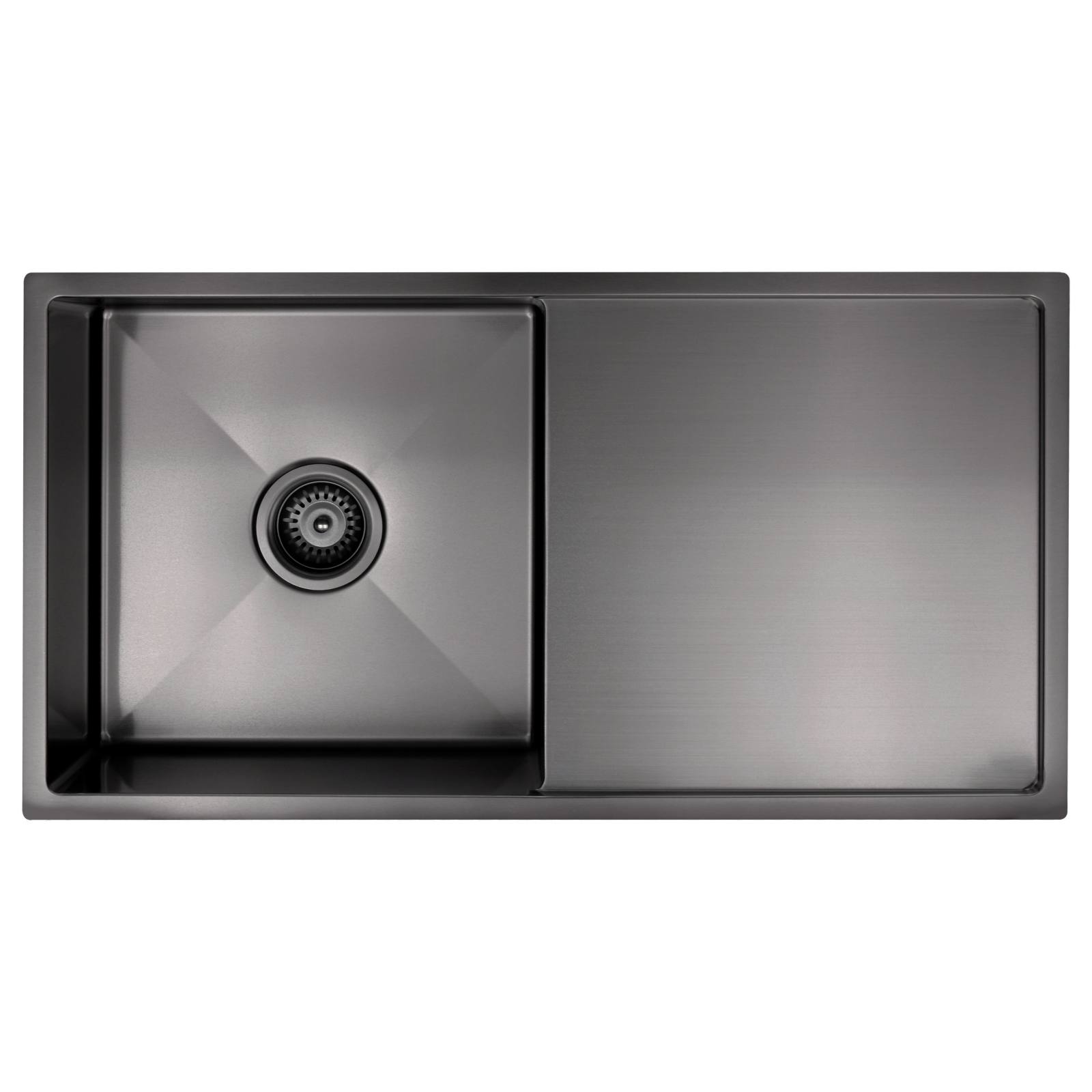 Single Bowl & Drainboard 840 x 440, Gunmetal Black