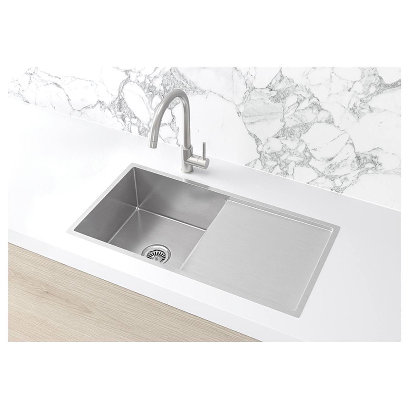 Single Bowl & Drainboard 840 x 440, PVD Brushed Nickel