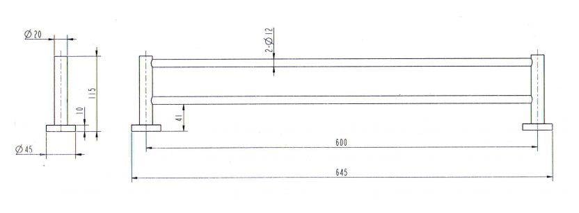 Round Double Towel Rail 600mm, Matte Black