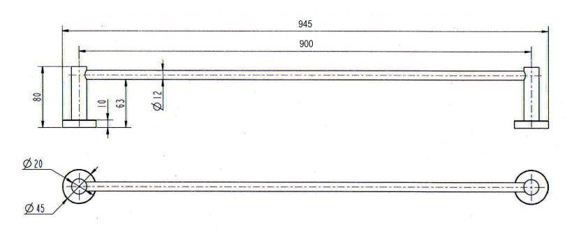 Round Single Towel Rail, 900mm, Matte Black