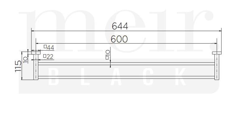 Square Double Towel Rail 600mm, Matte Black