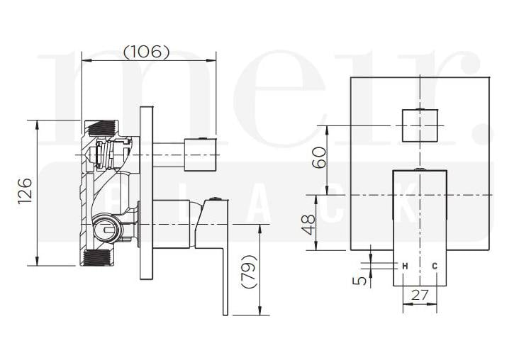 Square Diverter Mixer, Matte Black