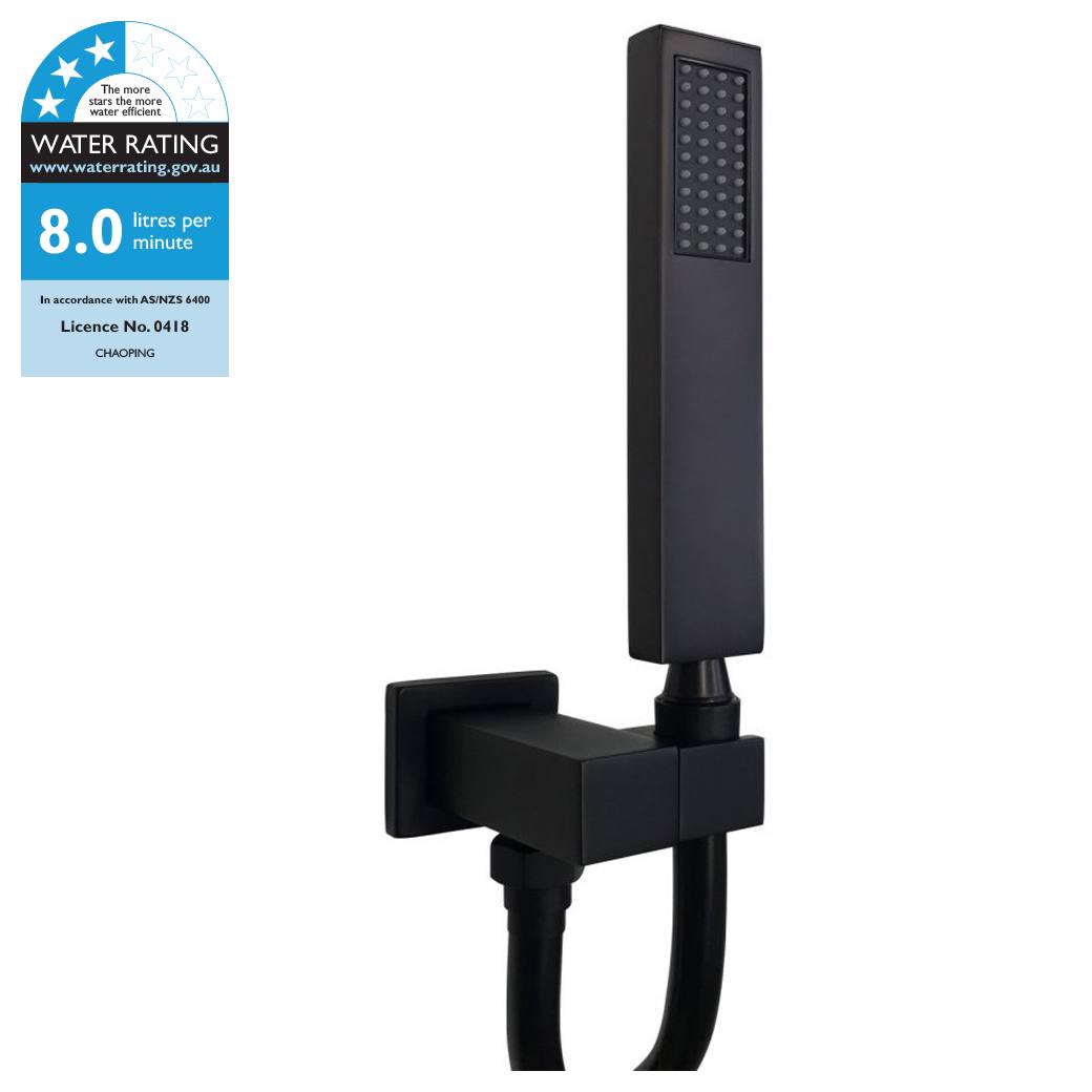 Square Shower on Bracket, Matte Black