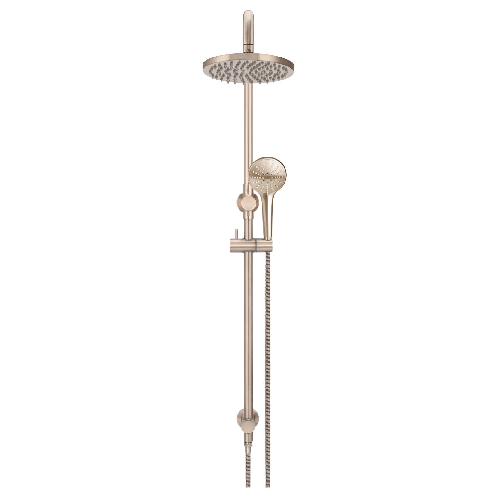 Round Combo Shower Rail, 200mm Rose, 3 Function Hand Shower, Champagne