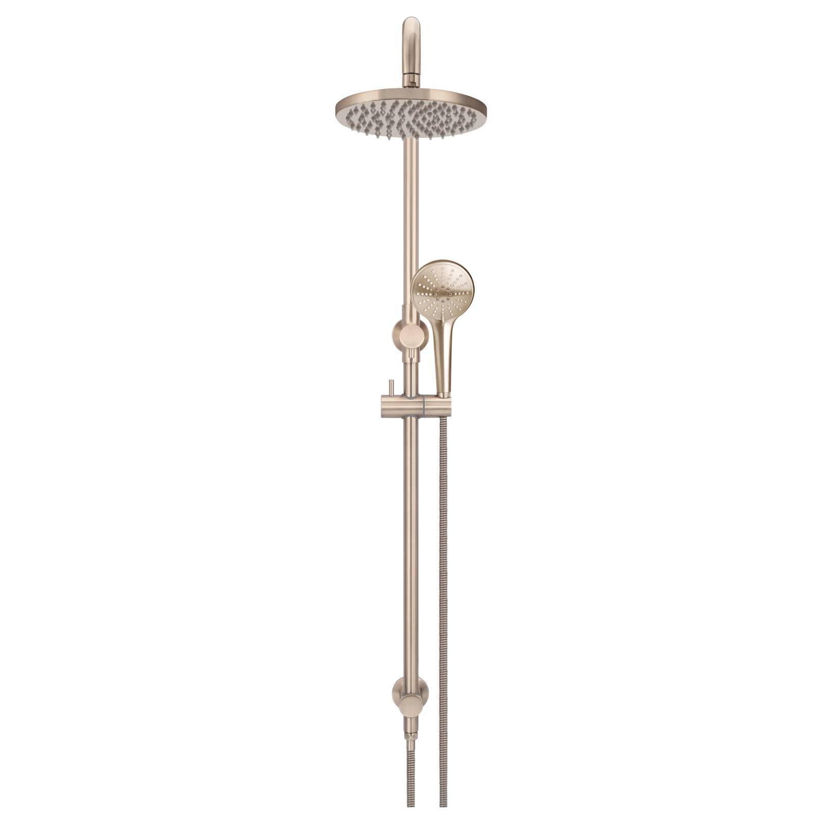 Round Combo Shower Rail, 200mm Rose, 3 Function Hand Shower, Champagne