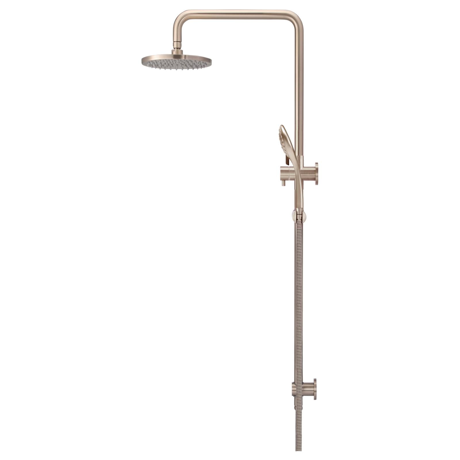 Round Combo Shower Rail, 200mm Rose, 3 Function Hand Shower, Champagne