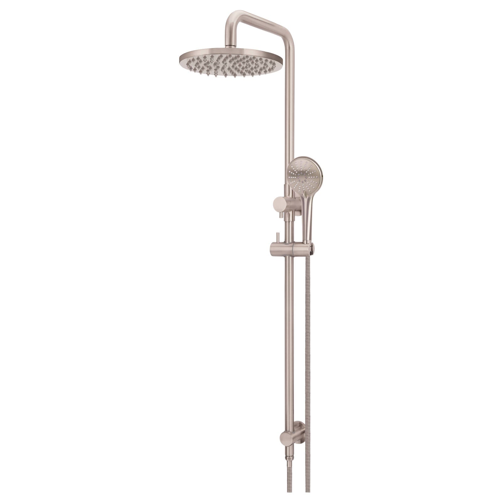 Round Combo Shower Rail, 200mm Rose, 3 Function Hand Shower, Champagne