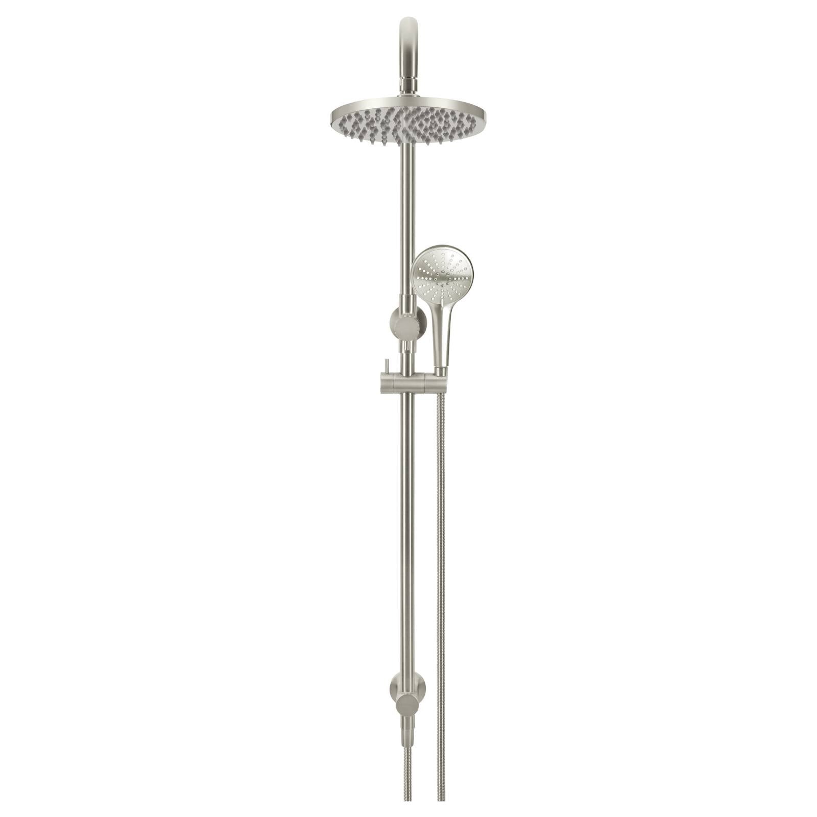 Round Combo Shower Rail, 200mm Rose, 3 Function Hand Shower, PVD Brushed Nickel
