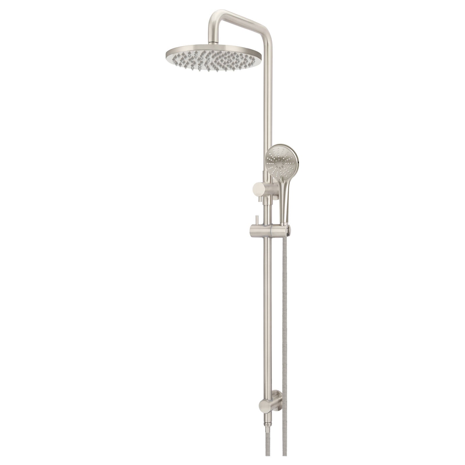 Round Combo Shower Rail, 200mm Rose, 3 Function Hand Shower, PVD Brushed Nickel