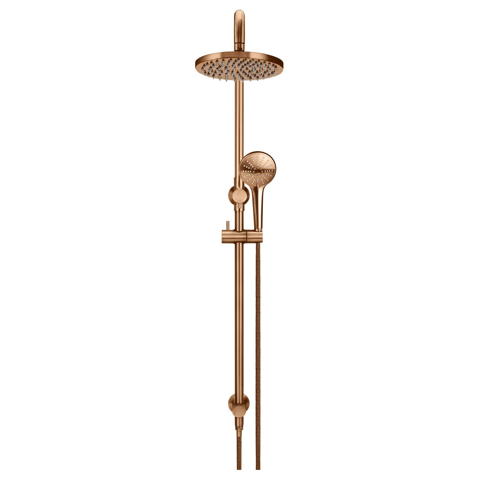 Round Combo Shower Rail, 200mm Rose, 3 Function Hand Shower, Lustre Bronze