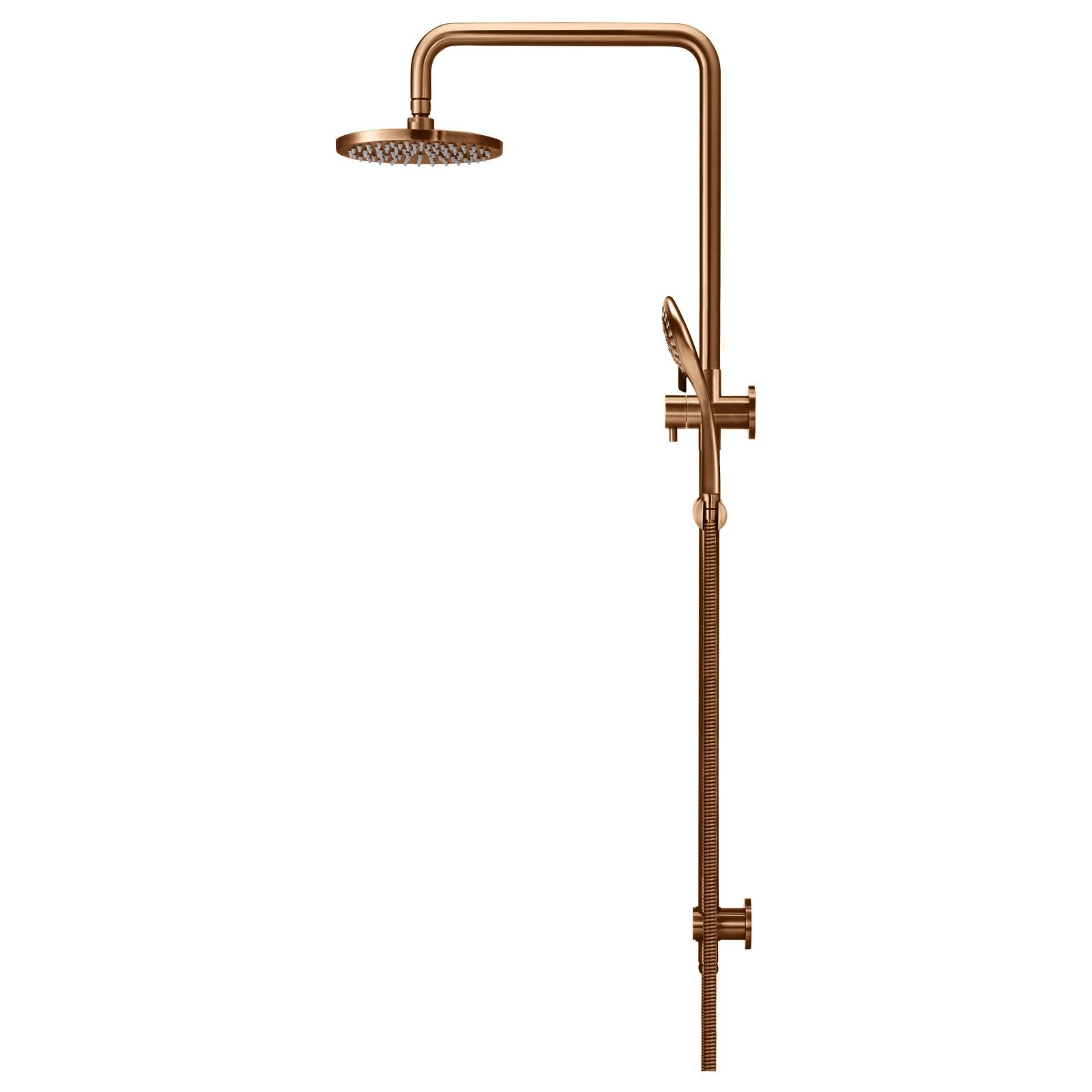 Round Combo Shower Rail, 200mm Rose, 3 Function Hand Shower, Lustre Bronze