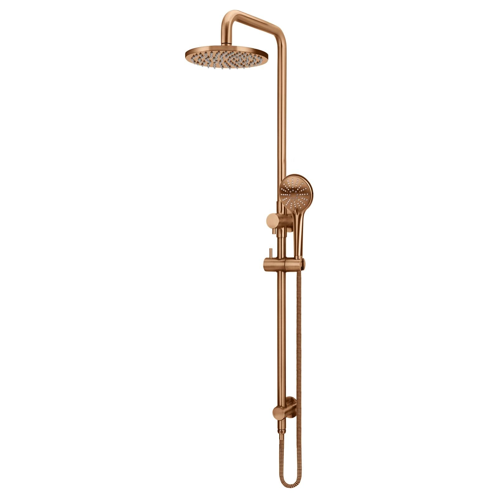 Round Combo Shower Rail, 200mm Rose, 3 Function Hand Shower, Lustre Bronze
