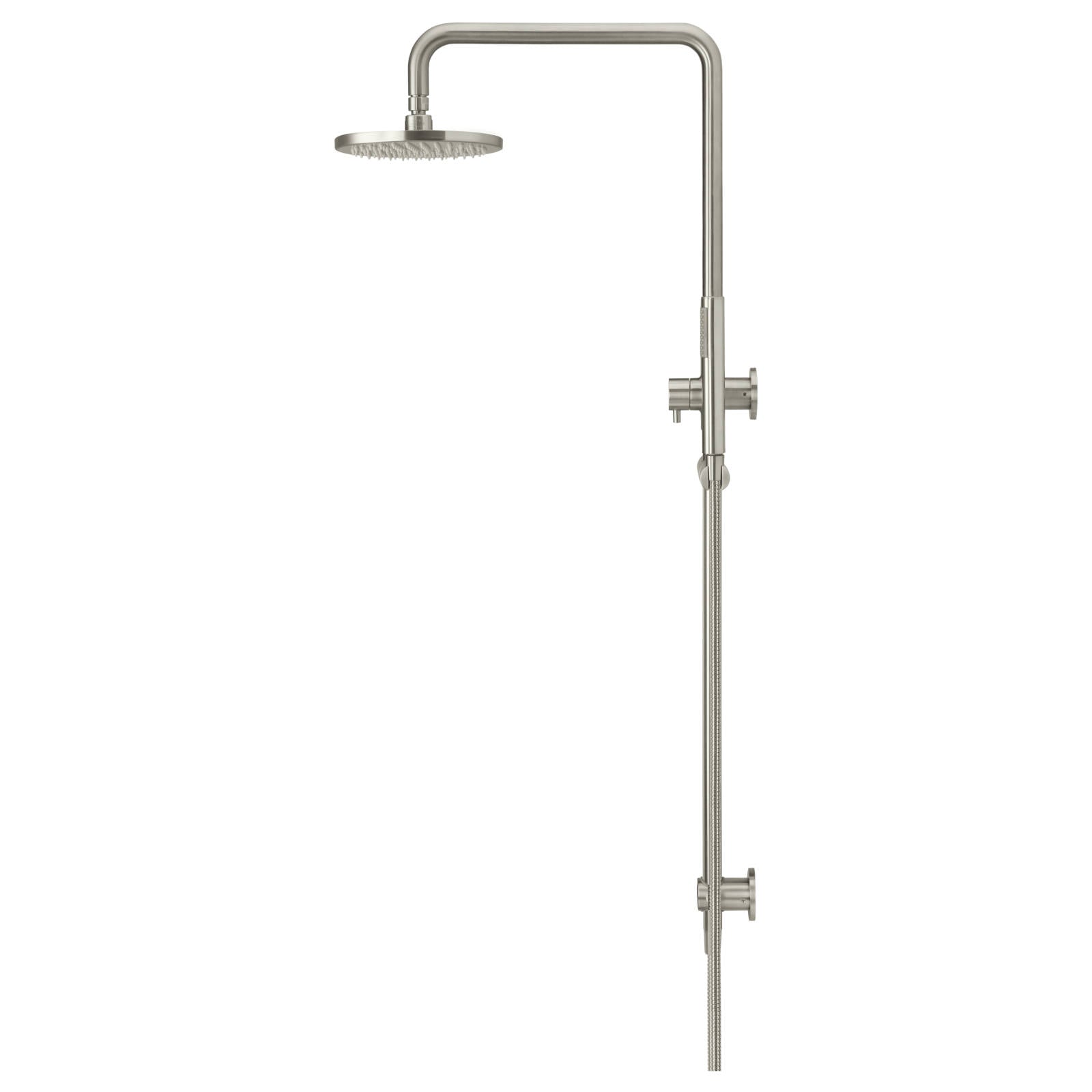 Round Combo Shower Rail, 200mm Rose w Hand Shower, PVD Brushed Nickel