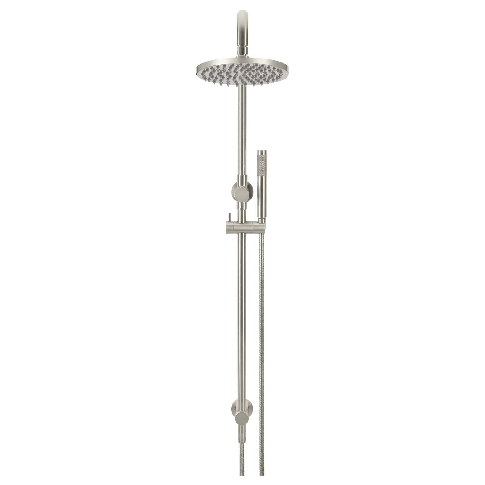 Round Combo Shower Rail, 200mm Rose w Hand Shower, PVD Brushed Nickel