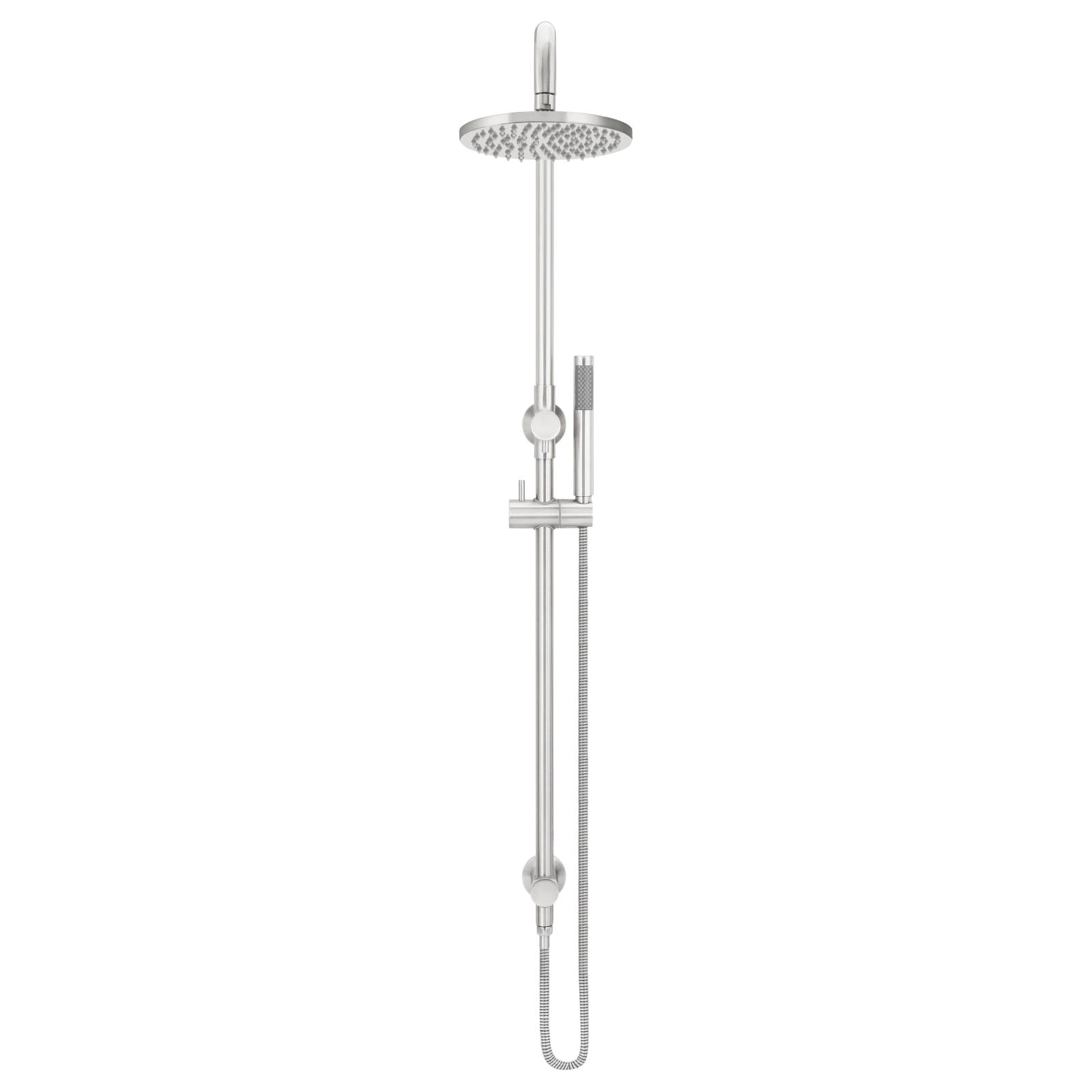 Round Combo Shower Rail, 200mm Rose w Hand Shower, PVD Brushed Nickel