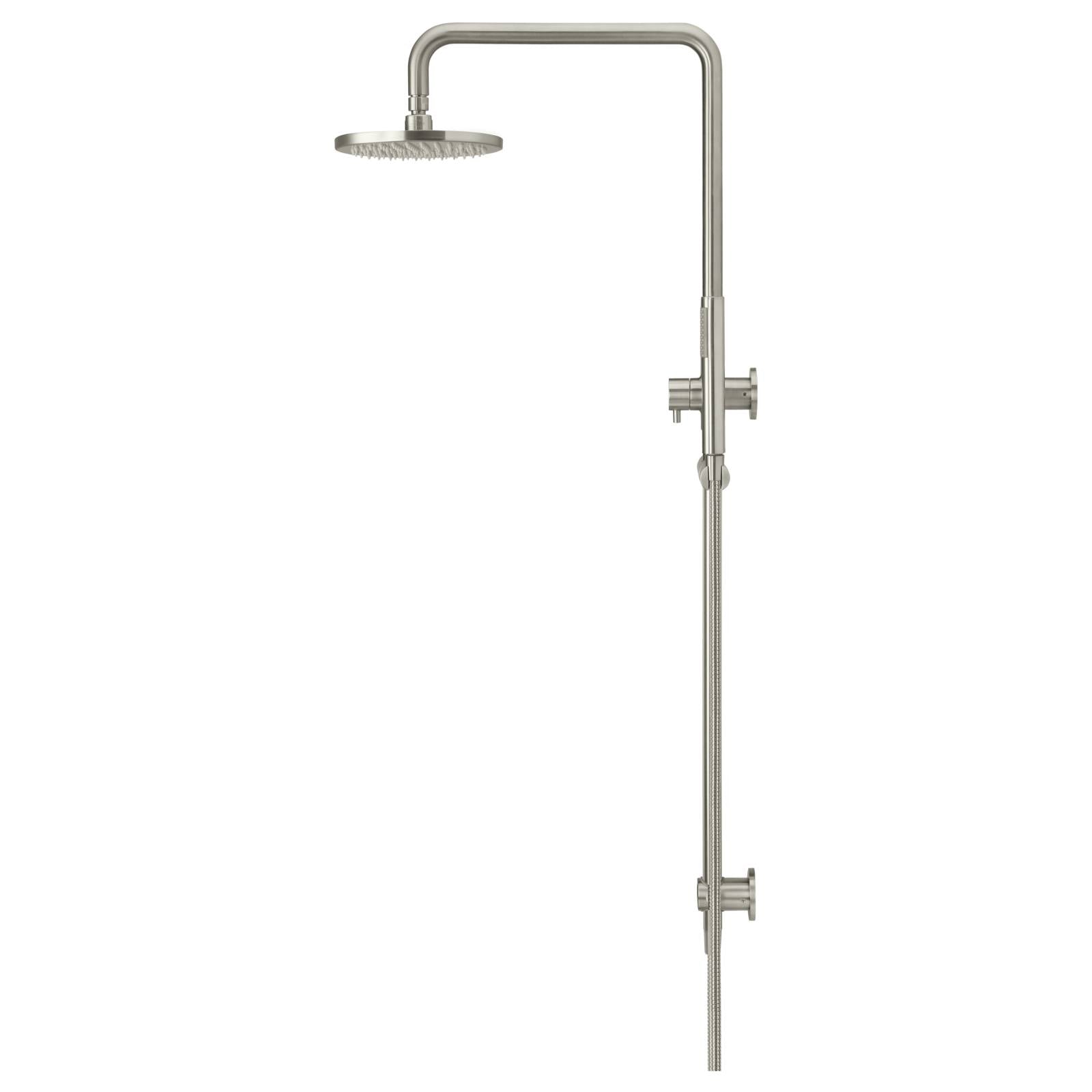 Round Combo Shower Rail, 200mm Rose w Hand Shower, PVD Brushed Nickel