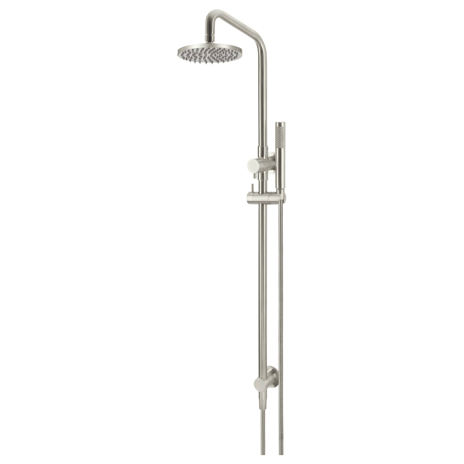 Round Combo Shower Rail, 200mm Rose w Hand Shower, PVD Brushed Nickel
