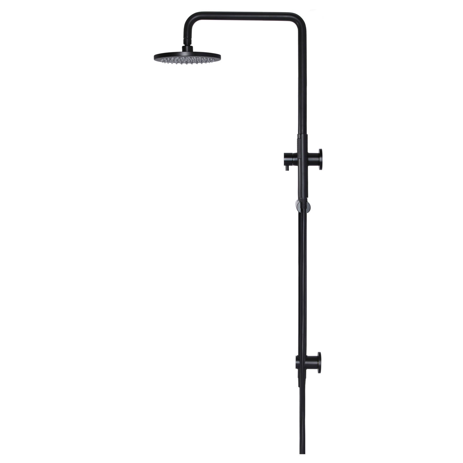 Round Combo Shower Rail, 200mm Rose w Hand Shower, Matte Black