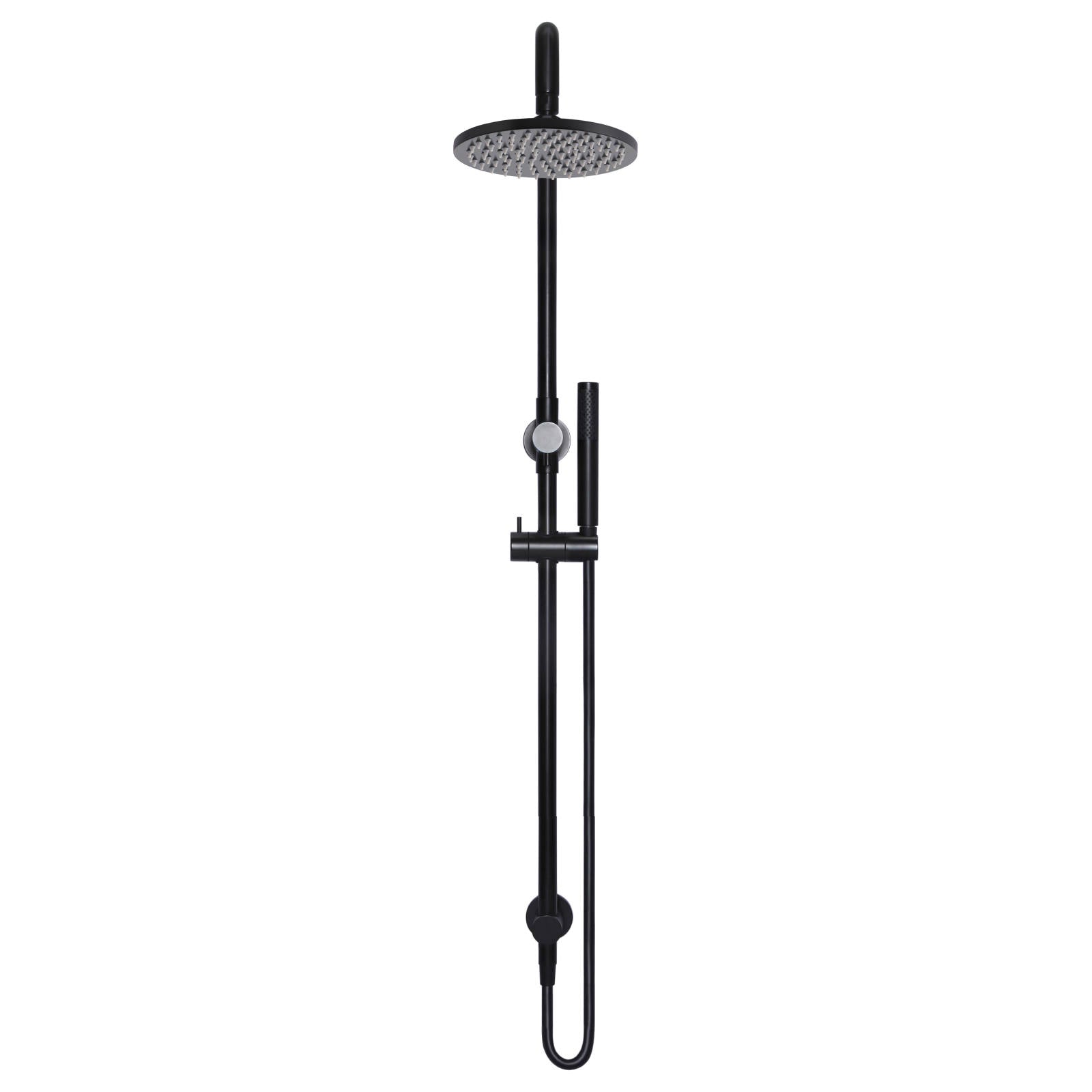Round Combo Shower Rail, 200mm Rose w Hand Shower, Matte Black