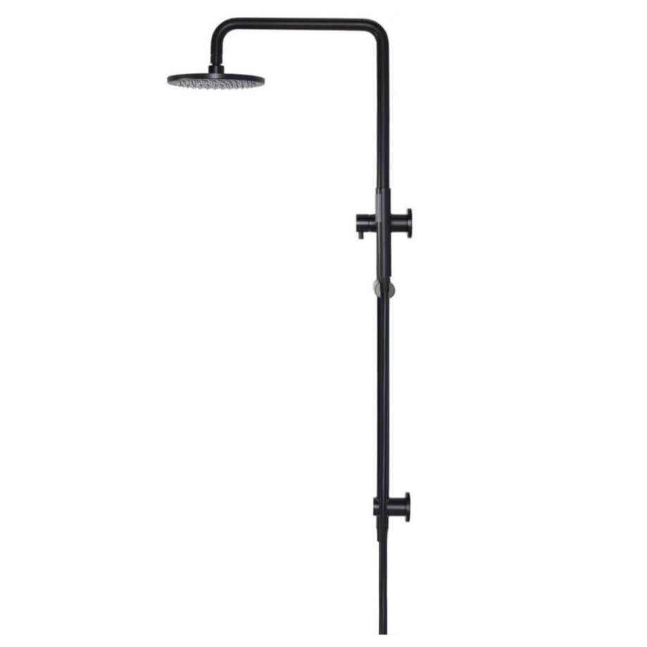 Round Combo Shower Rail, 200mm Rose w Hand Shower, Matte Black