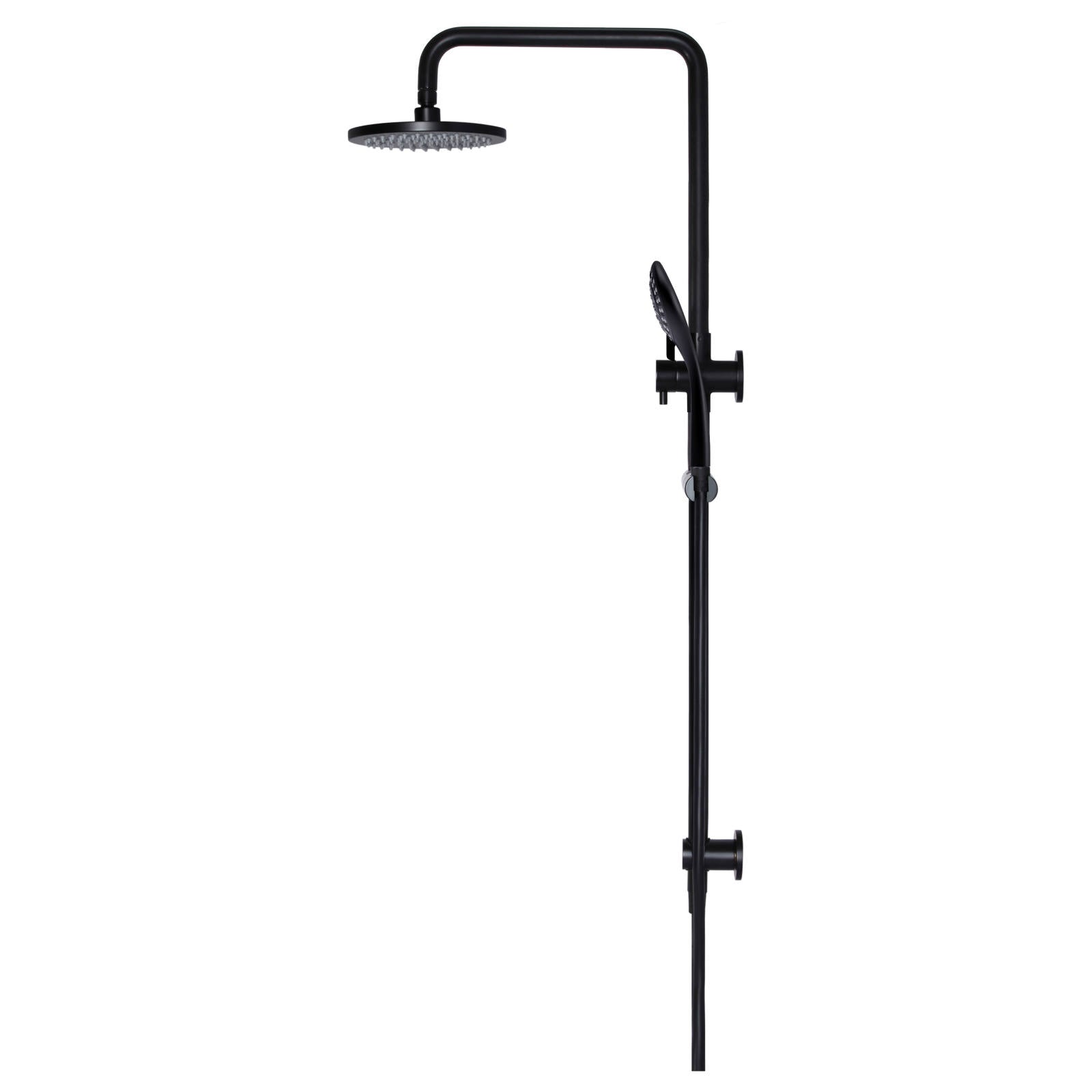 Round Combo Shower Rail, 200mm Rose, 3 Function Hand Shower, Matte Black