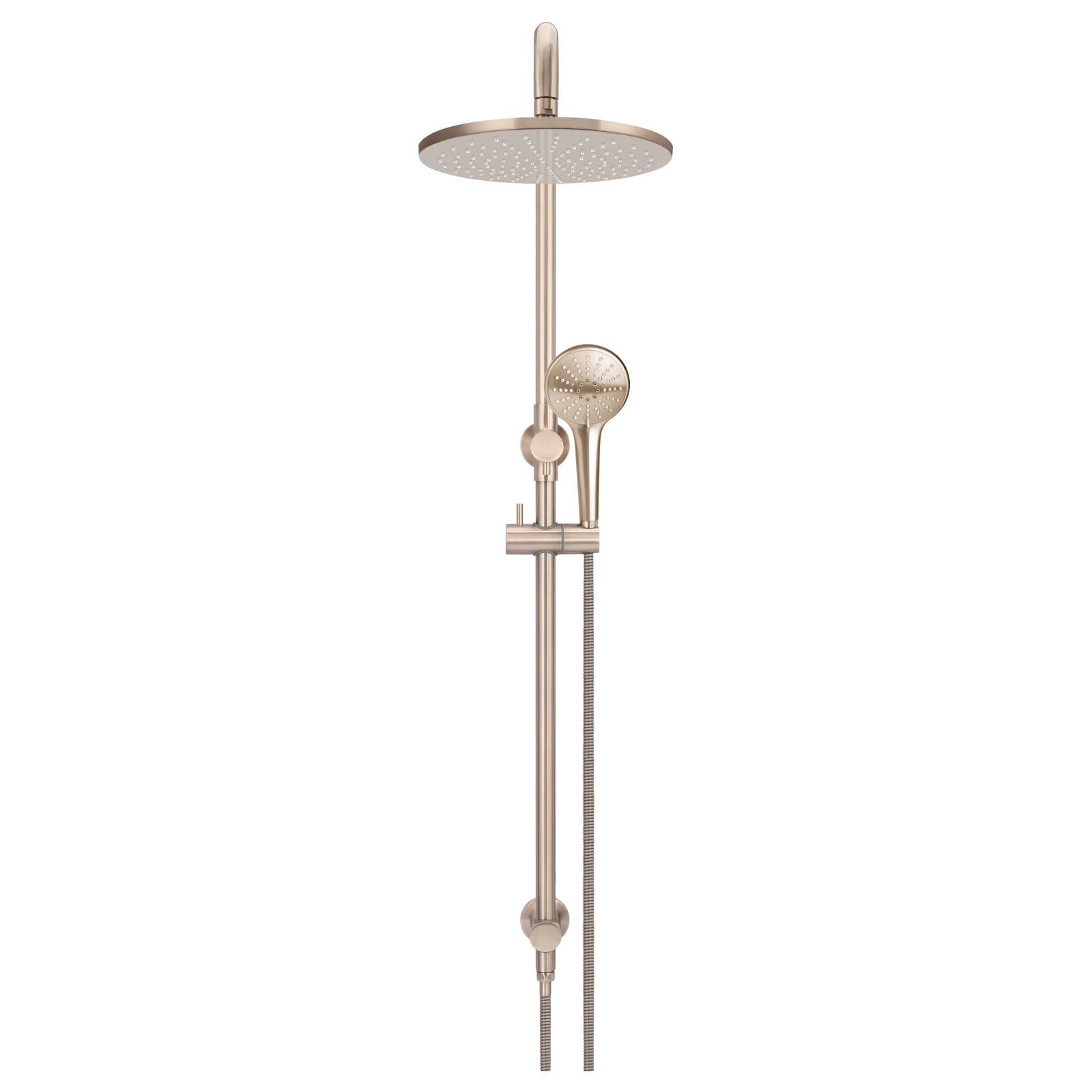 Round Combo Shower Rail, 300mm Rose, 3 Function Hand Shower, Champagne
