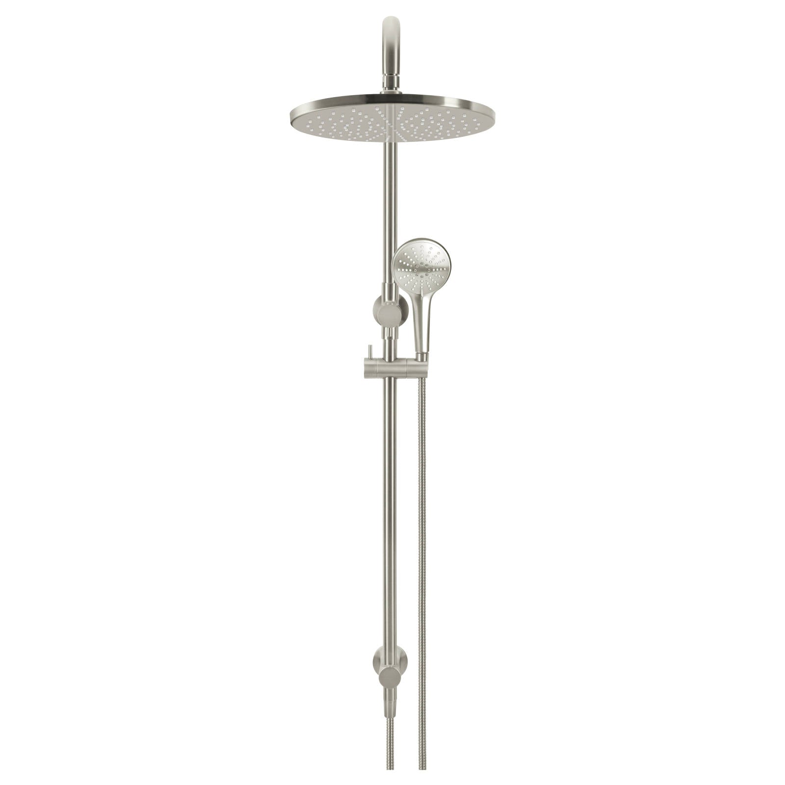 Round Combo Shower Rail, 300mm Rose, 3 Function Hand Shower, PVD Brushed Nickel