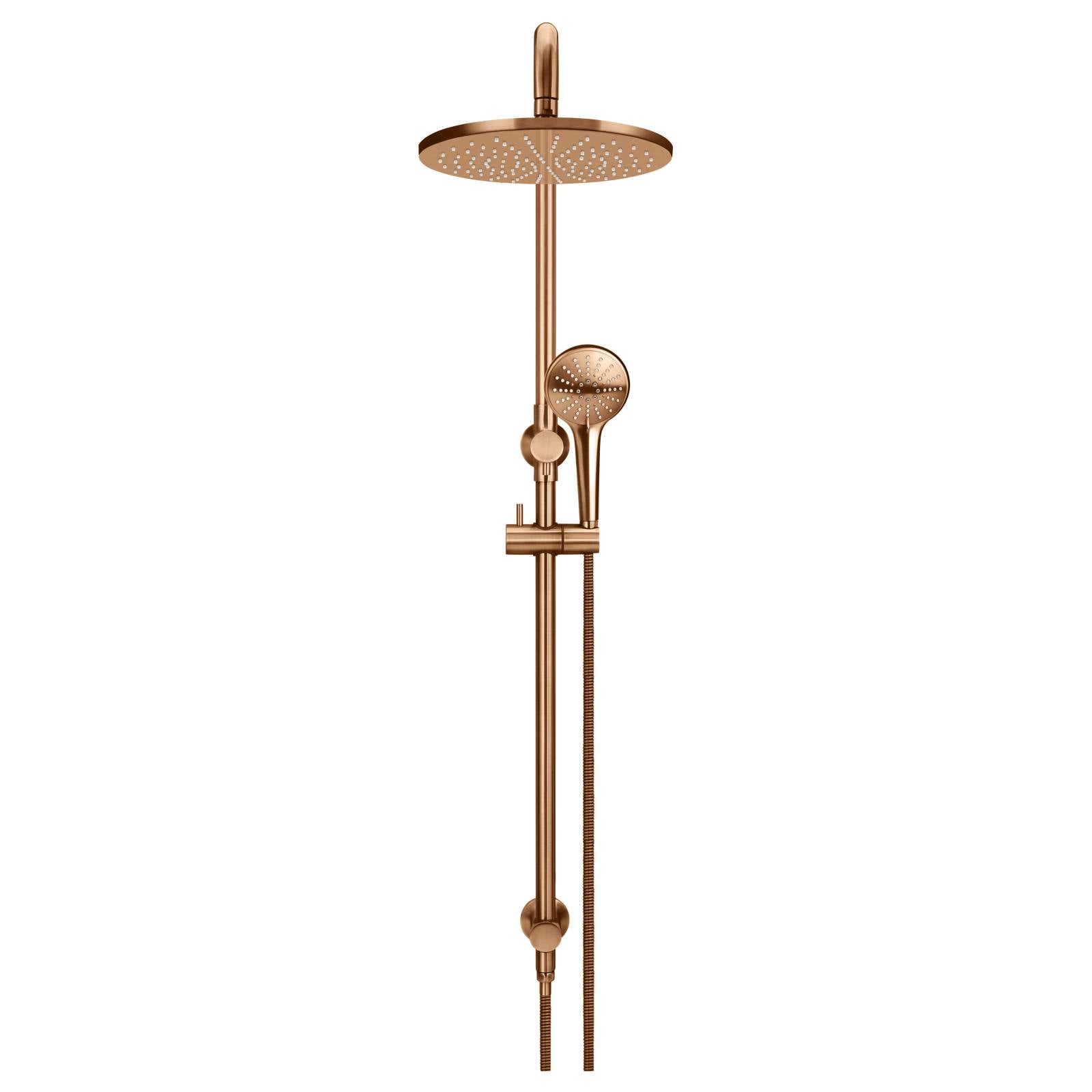 Round Combo Shower Rail, 300mm Rose, 3 Function Hand Shower, Lustre Bronze