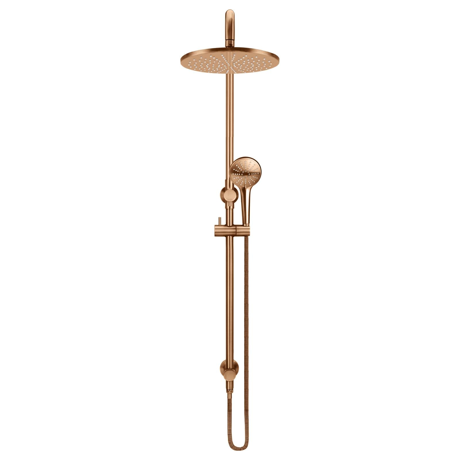 Round Combo Shower Rail, 300mm Rose, 3 Function Hand Shower, Lustre Bronze