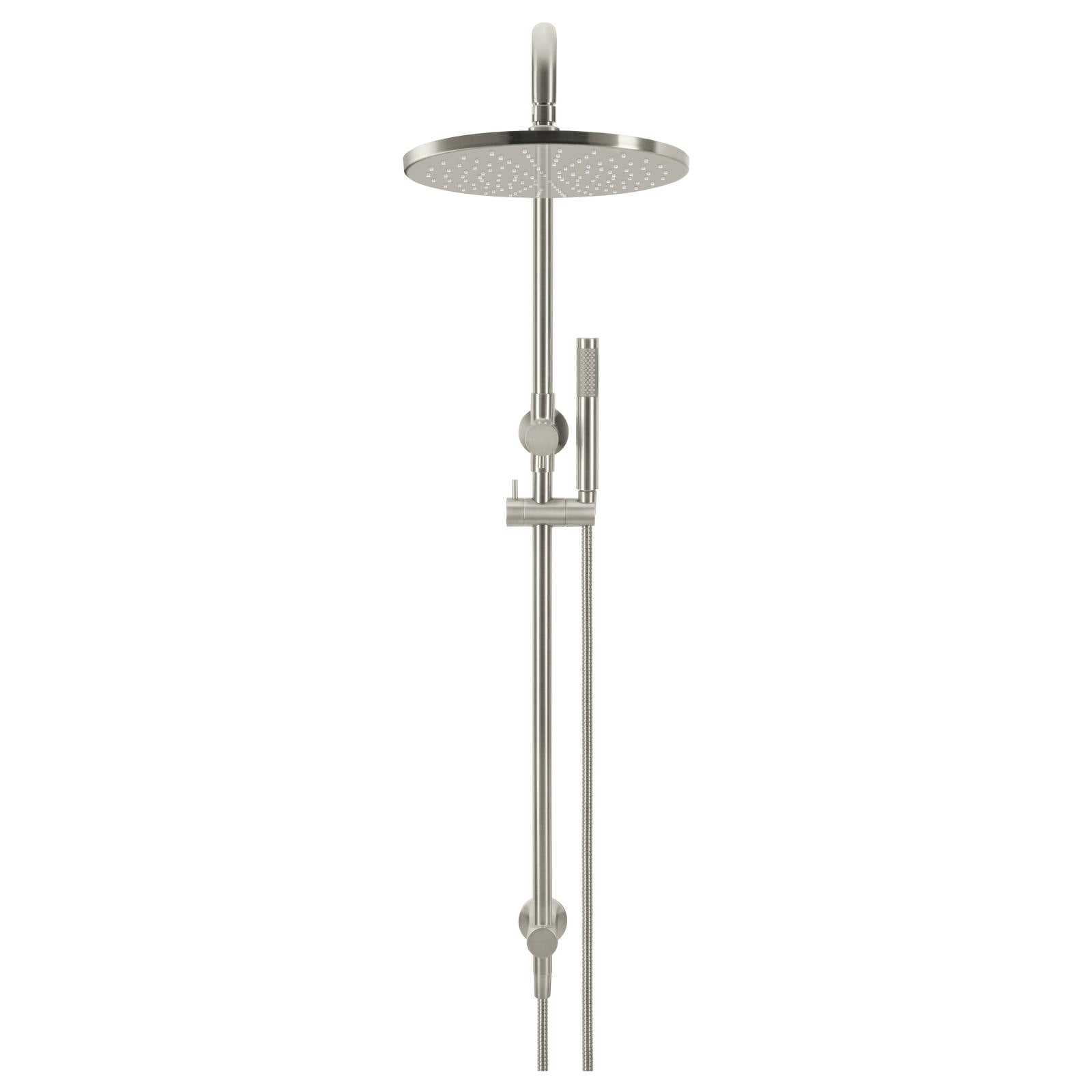 Round Combo Shower Rail, 300mm Rose w Hand Shower, PVD Brushed Nickel