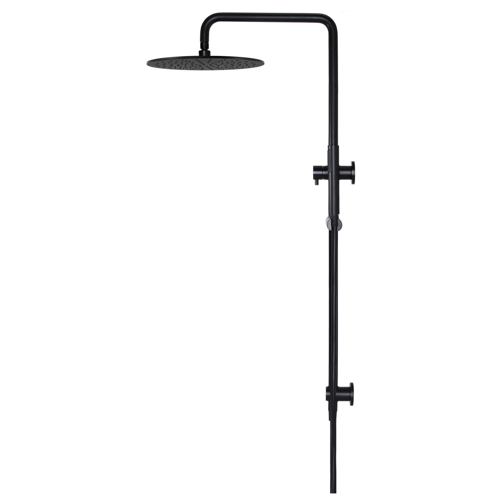 Round Combo Shower Rail, 300mm Rose w Hand Shower, Matte Black