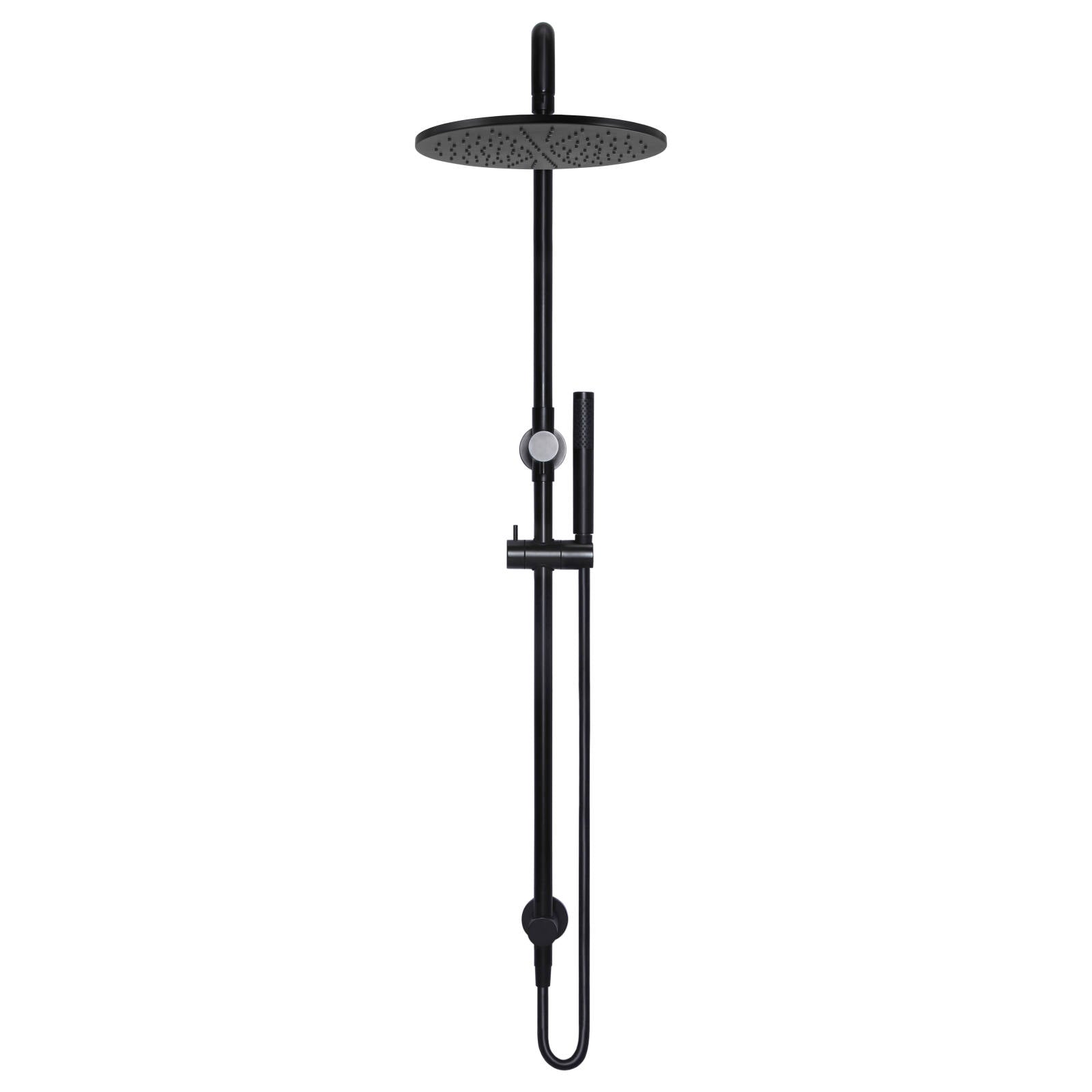 Round Combo Shower Rail, 300mm Rose w Hand Shower, Matte Black