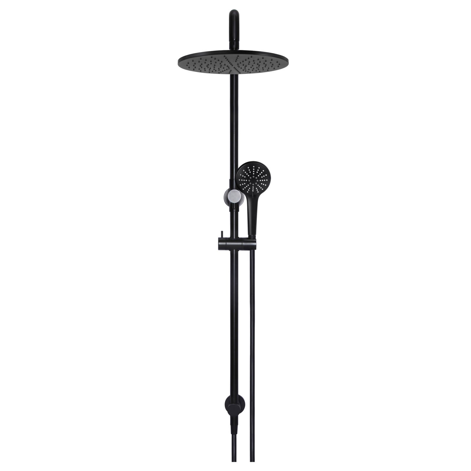 Round Combo Shower Rail, 300mm Rose, 3 Function Hand Shower, Matte Black
