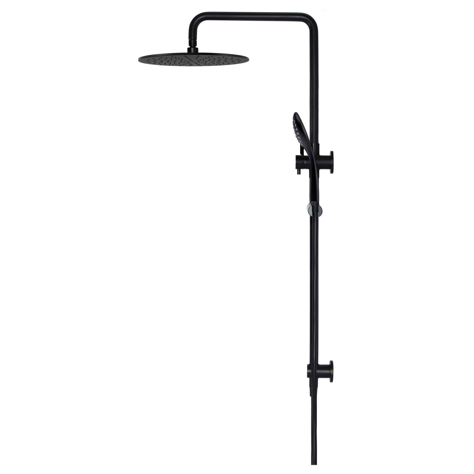 Round Combo Shower Rail, 300mm Rose, 3 Function Hand Shower, Matte Black