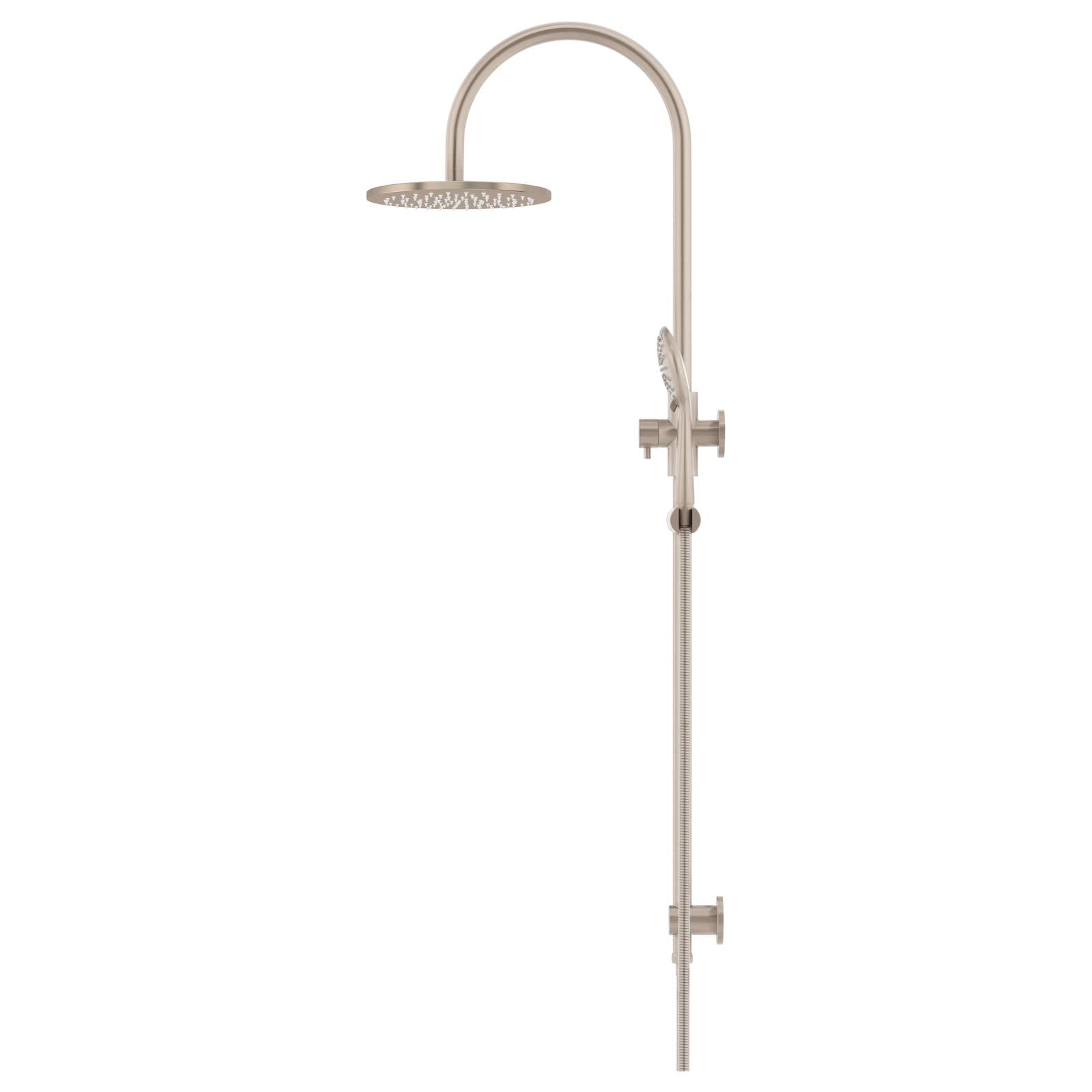 200mm Round Overhead Shower Rail, Three Function Hand Shower, Champagne