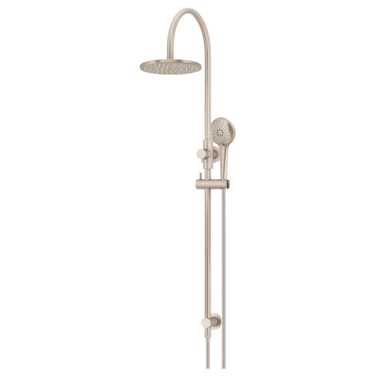 200mm Round Overhead Shower Rail, Three Function Hand Shower, Champagne