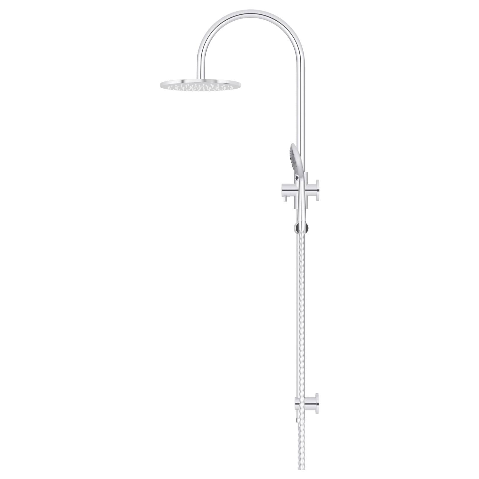 200mm Round Overhead Shower Rail, Three Function Hand Shower, Polished Chrome