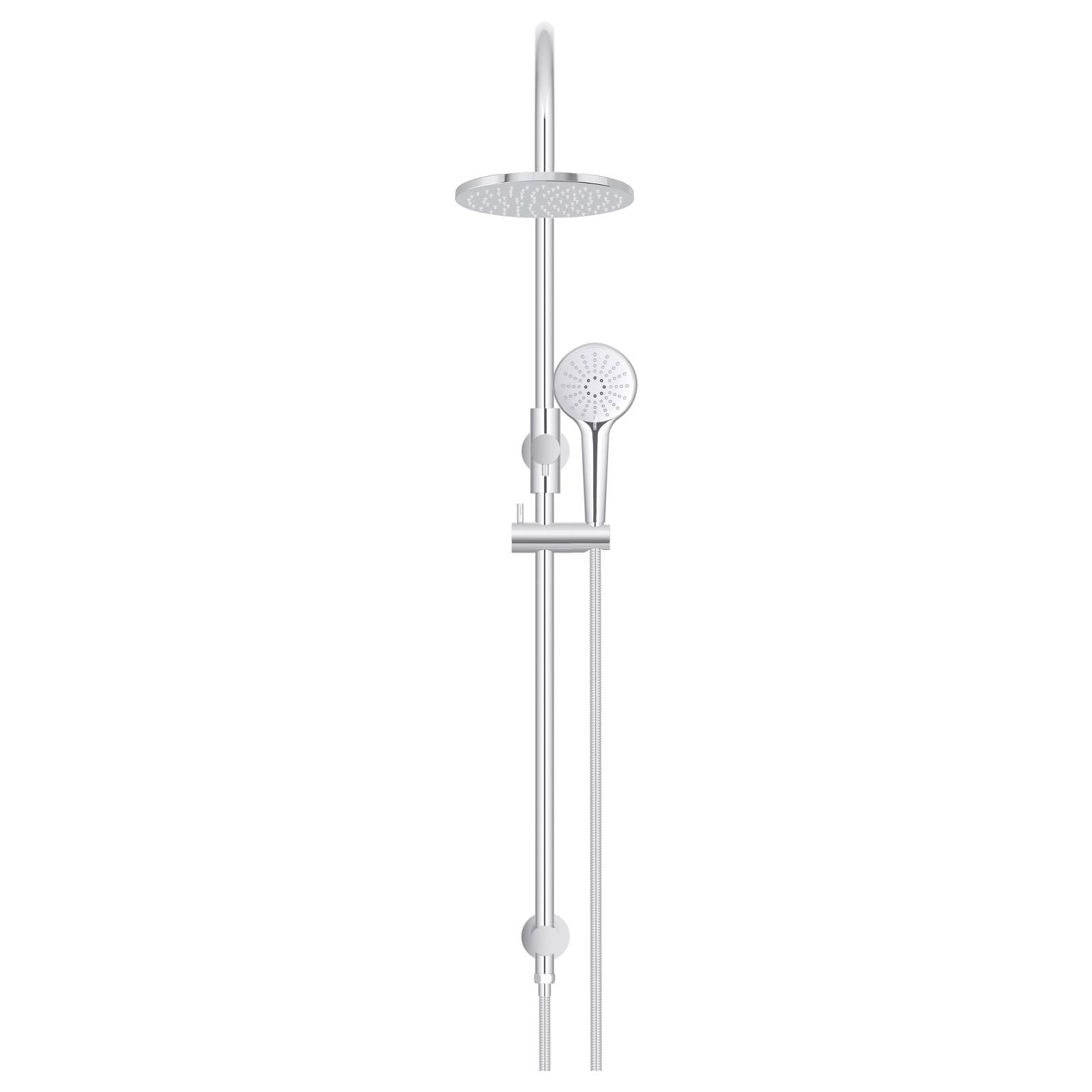200mm Round Overhead Shower Rail, Three Function Hand Shower, Polished Chrome