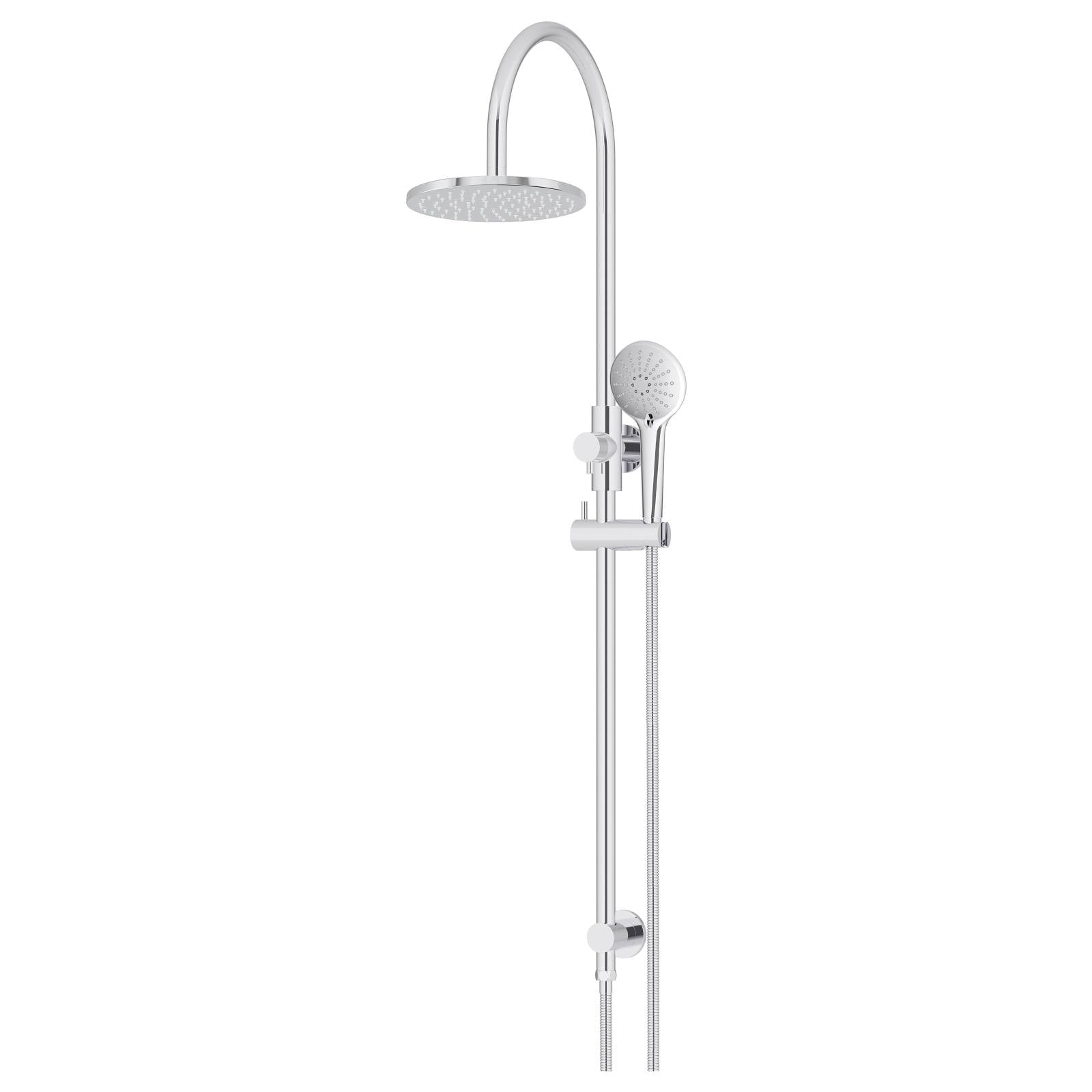 200mm Round Overhead Shower Rail, Three Function Hand Shower, Polished Chrome