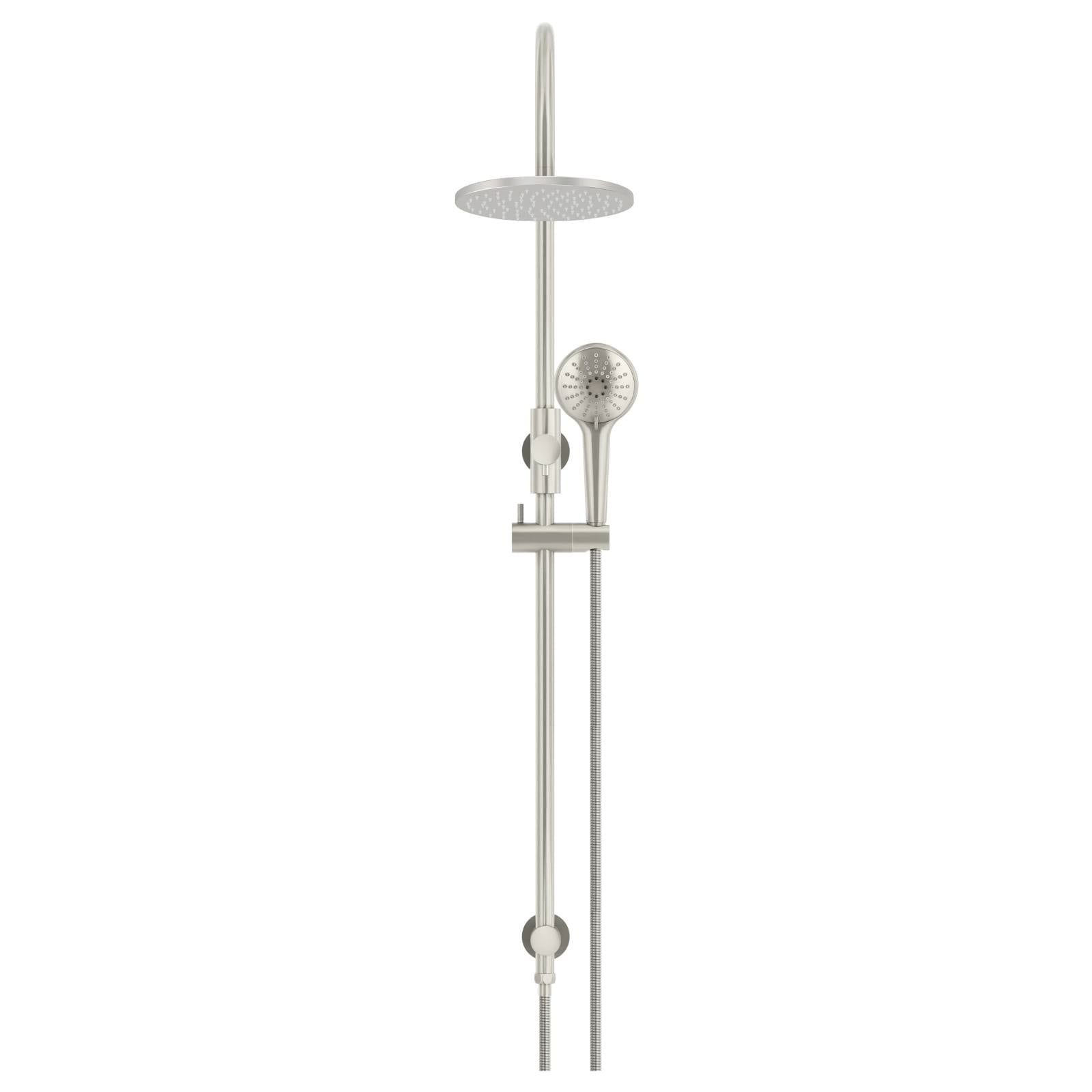 200mm Round Overhead Shower Rail, 3 Function Hand Shower, Lustre Bronze