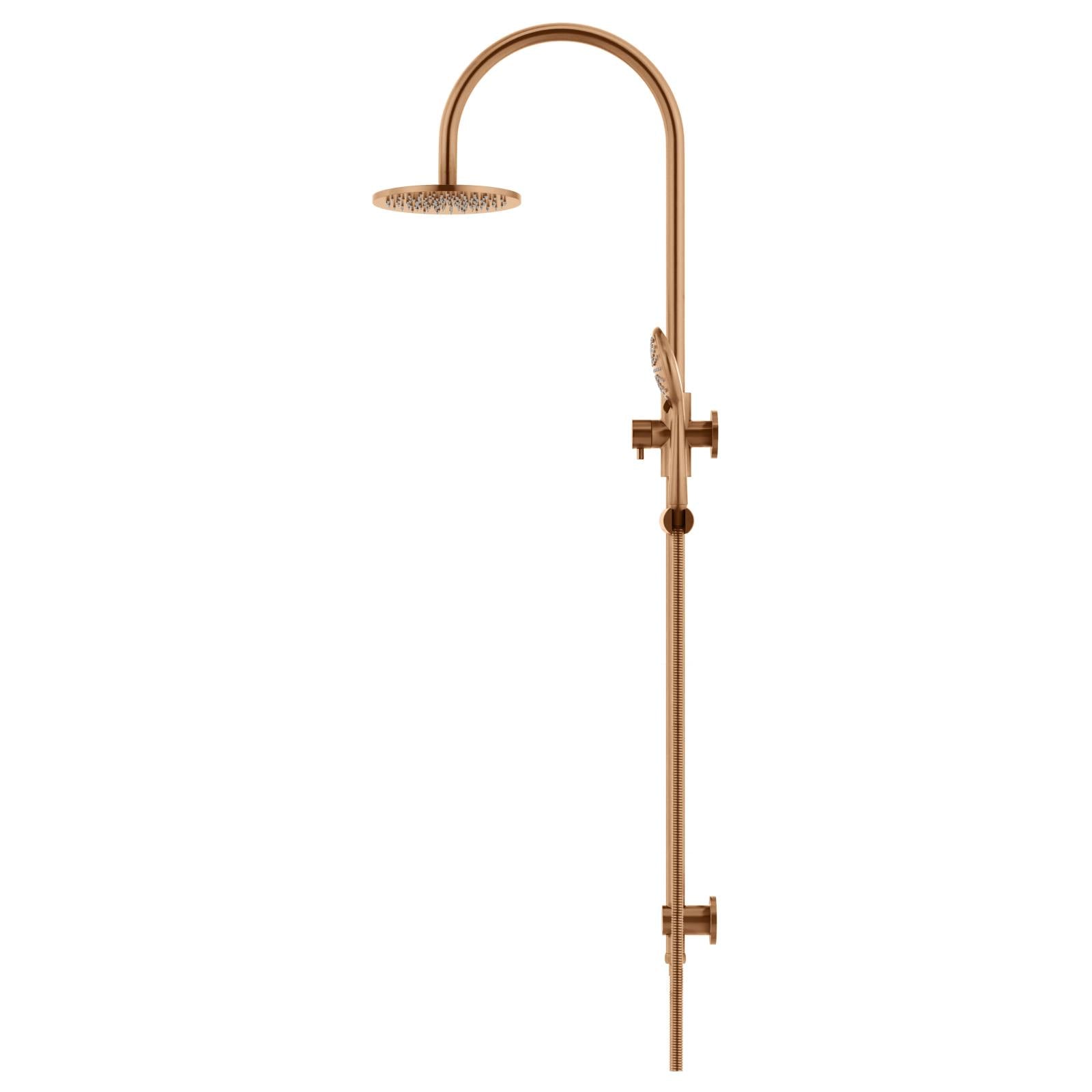 200mm Round Overhead Shower Rail, 3 Function Hand Shower, Lustre Bronze