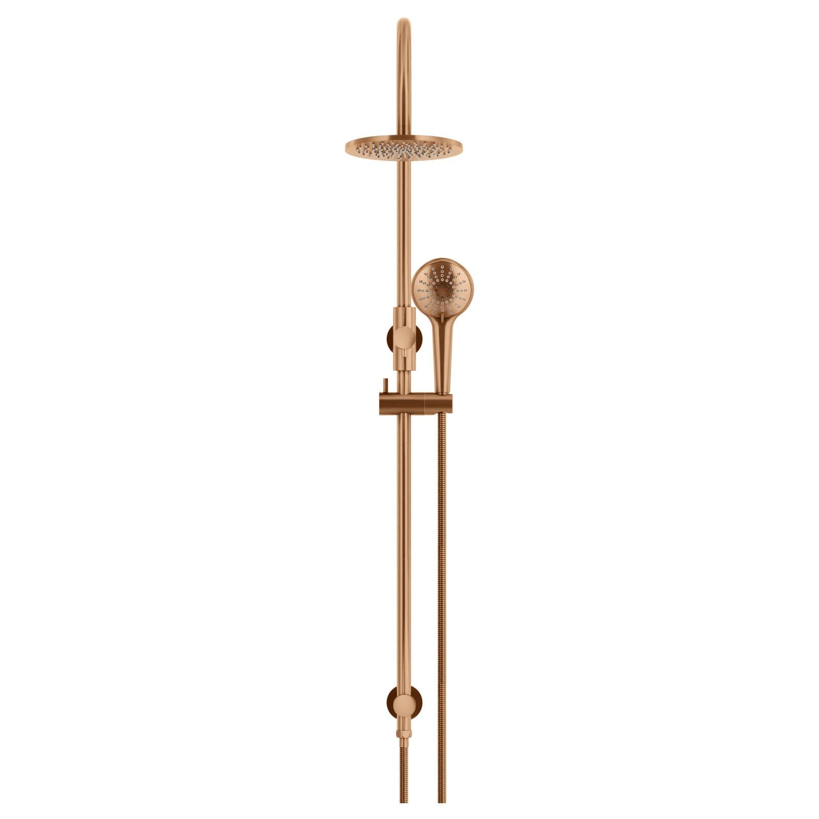 200mm Round Overhead Shower Rail, 3 Function Hand Shower, Lustre Bronze