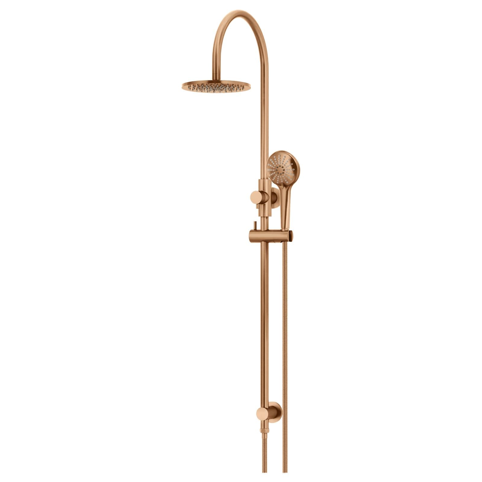 200mm Round Overhead Shower Rail, 3 Function Hand Shower, Lustre Bronze