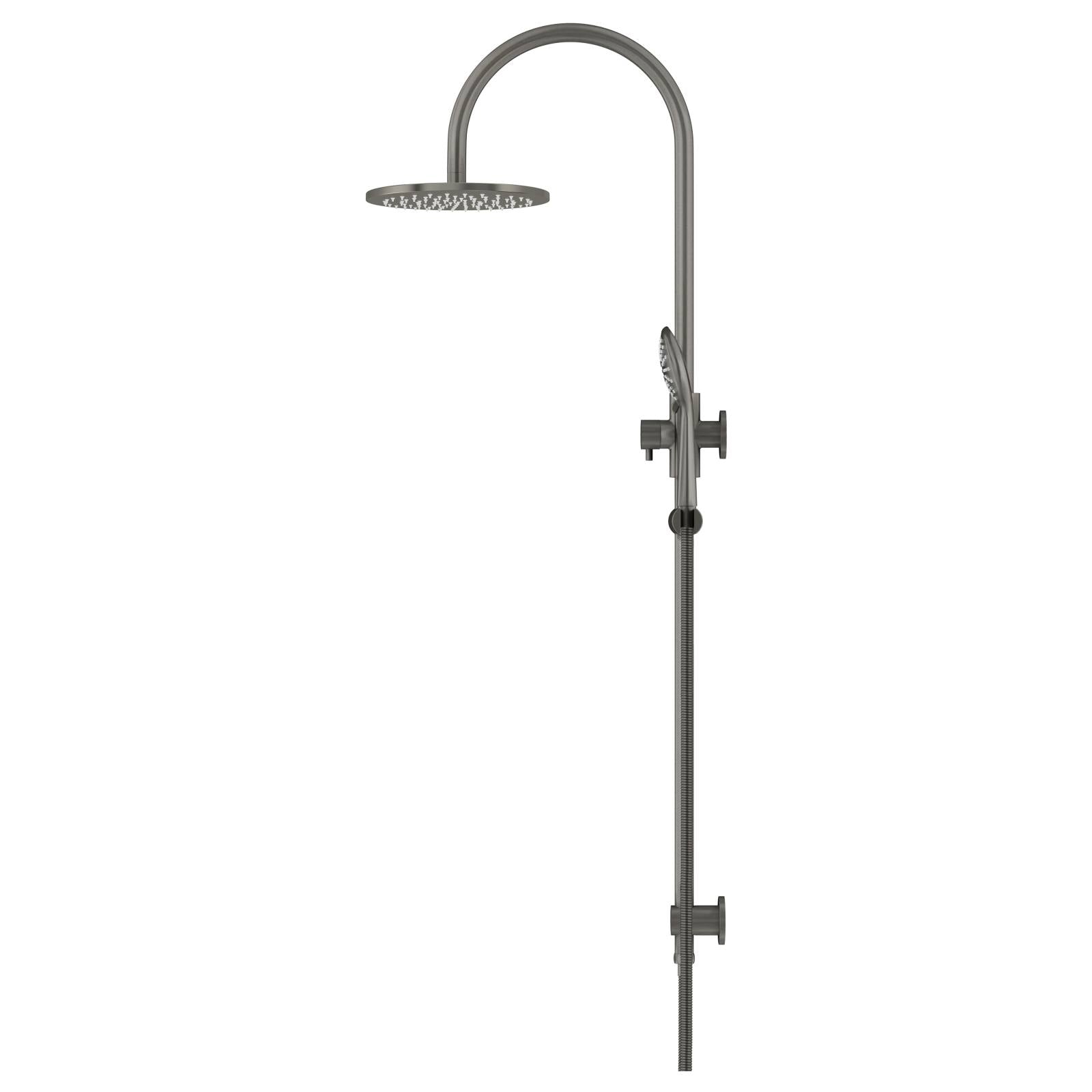 200mm Round Overhead Shower Rail, Three Function Hand Shower, Shadow